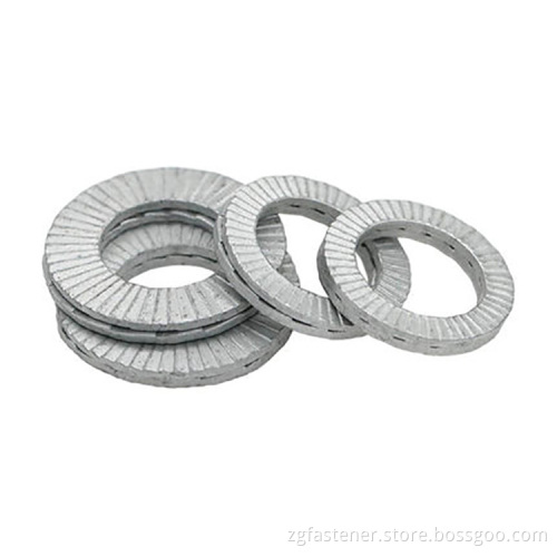 Double stack self-locking washer with carbon steel dacromet